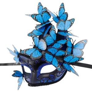 Elegante blaue Schmetterlingsmaske fuer Halloween Party, Kostuemball und Cosplay Events.