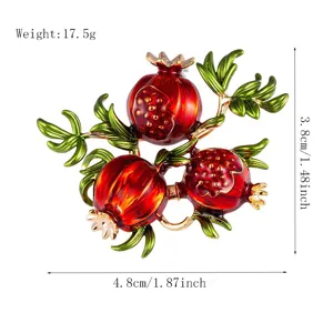 Vintage rote Granatapfel Brosche für Damen, luxuriöse Emaille Pflanzen Anstecknadel.