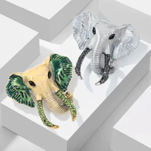 Vintage Elephant Head Brooch Enamel Rhinestone Animal Pin Elegant Suit Coat Accessory Luxury Jewelry Gift For Women