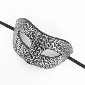 Masque de bal masqué rétro argenté texturé avec sangle noire pour fête et Halloween