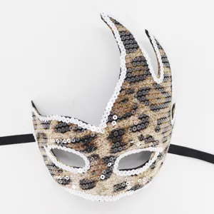 Leopardenmuster Pailletten Maskenball Maske mit Flammen Horn Design für Halloween Party Kostüm