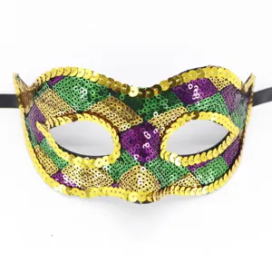 Maschera in paillettes per feste carnevale Halloween verde viola oro arlecchino