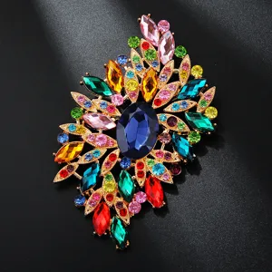 Exquisite große Strass Brosche für Damen, mehrfarbige Kristall Legierung Nadel, Schmuck.