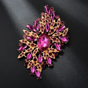 Große exquisite Brosche mit lila Strasssteinen und goldfarbener Legierung für elegante Damenmode