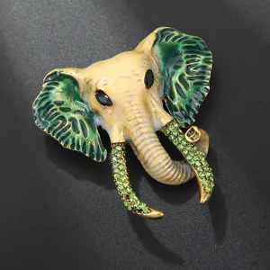 Vintage Green Enamel Elephant Brooch Rhinestone Animal Suit Coat Pin Accessory Gift