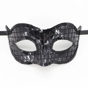 Maschera di paillettes nere per festa di carnevale Halloween ballo in maschera veneziano.