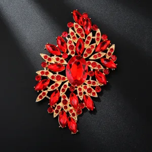 Große rote Strass Gold Legierung Brosche, exquisite Kristall Anstecknadel für Damen Mode Accessoires.