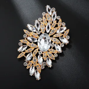 Große vintage kristall strass brosche nadel für frauen, exquisite legierung blumen schmuck.