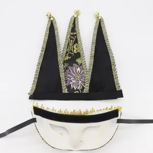 Ensemble chapeau de jarre et masque d'Halloween, design triangle amovible avec cloches.
