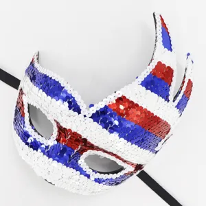 Glitzernde Party Maske mit rot weiss blauen Flammen Hörnern für Halloween Karneval Ball.