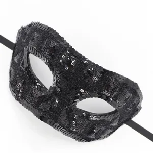 Schwarze Pailletten Maskerade Augenmaske Detail, ideal für Party, Halloween und Requisite.