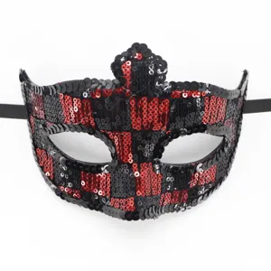 Schwarz-rote Pailletten Maske fuer Halloween Party, Kostuemball und Karneval Events.