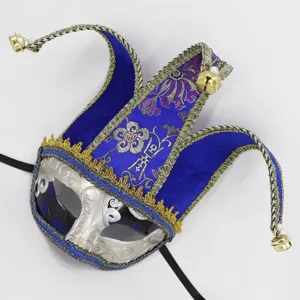 Masque de jouteur bleu avec cloches pour fete d'Halloween costume de carnaval accessoires