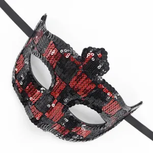 Schwarze rote Pailletten Maske fuer Maskenball Party Kostuem Karneval Augenmaske Partyzubehoer.