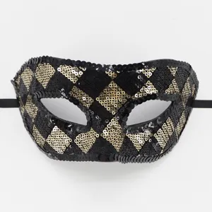 Schwarze und goldene Pailletten Maskerade Maske für Kostümparty und Festival Augenmaske.