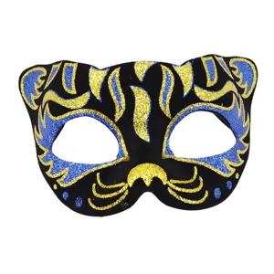 Maschera da gatto glitterata per feste in maschera, Halloween e festività. Design elegante.