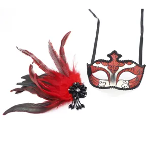 Halloween rood zwart veer masquerade masker sexy feest oogmasker kostuum carnaval prop