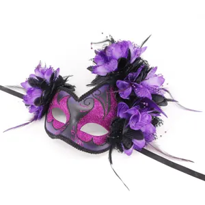 Halloween masker paarse bloem veer glitter feest festival kostuum rekwisieten