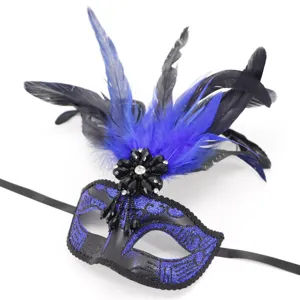 Blaue Feder Maskenball Maske für Halloween Party, sexy Augenmaske und Kostüm Karneval Requisiten.