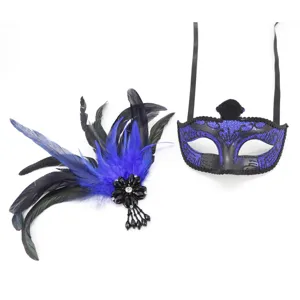 Federmasquerade Maskenset mit Glitzer-Augenmaske und federverziertem Accessoire für Partys.