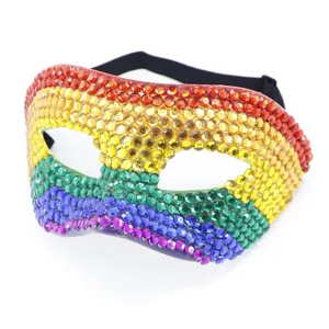 Máscara de mascarada de diamantes de imitación del arco iris, brillante máscara de fiesta.