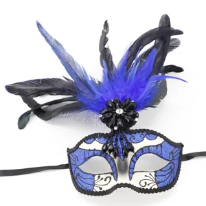 Blaue Feder Maske für Venedig Masquerade Halloween Party Augenmaske Kostüm Zubehör Top