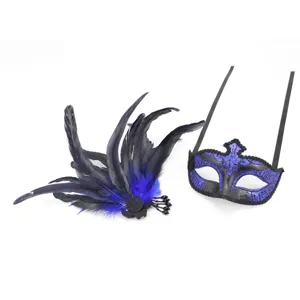 Zwarte blauwe masker veer en hoofdtooi set voor Halloween feest kostuum evenementen.