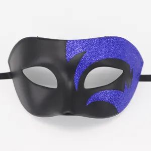 Heren masquerade masker half gezicht zwart paars glitter Halloween feest kostuum accessoire rekwisiet