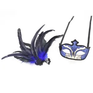 Halloween veren masker en feestelijk haaraccessoire set voor carnaval en verkleedpartijen.