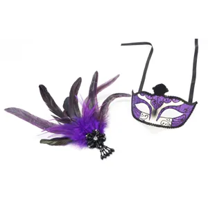 Halloween Feder Maske und Haarschmuck Set, lila Glitzer Karneval Party Augenmaske Requisite.