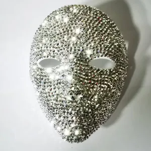 Máscara de mascarada de diamantes de imitación brillante, cara de cristal para fiesta.