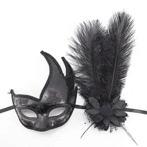 Máscara de mascarada de plumas negras para fiesta de Halloween disfraz sexy antifaz carnaval