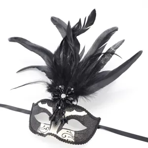 Schwarze Feder Maskerade Maske mit glitzernden Strasssteinen fur Party Kostum Zubehor.