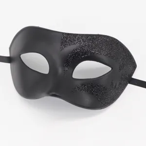 Heren zwart masquerade masker met glitters details voor Halloween en feestjes.