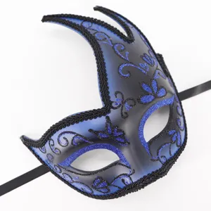 Maskerade masker blauw zwart glitters feest oogmasker voor Halloween carnaval feestje.