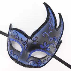 Blauw zwarte masquerade masker detail, glans patroon, kant afwerking, feest oogmasker