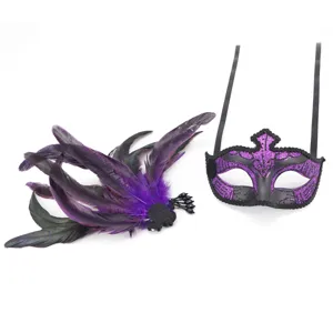 Halloween paarse veer maskerade mask carnavalsfeest oogmasker kostuum mooie rekwisieten.