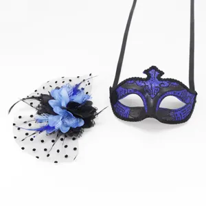 Ensemble de masque de bal et pince à cheveux en plume pour fête d'Halloween et carnaval.
