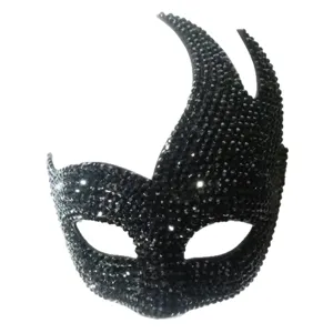 Máscara de mascarada de diamantes de imitación negros brillante fiesta Halloween