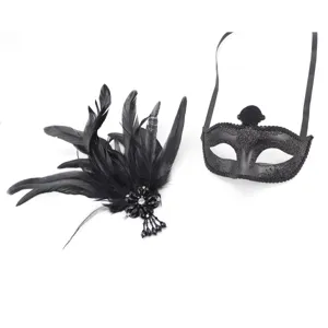 Schwarze Federn Masken Set für Halloween Party, Karneval und glamouröse Kostümveranstaltungen.