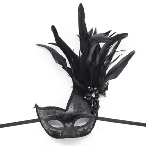 Black masquerade mask detail feather glitter party eye mask elegant costume accessory