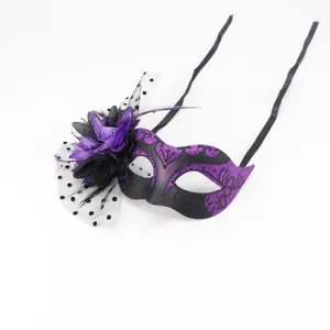 Halloween masquerade mask with mesh flower feather and ribbon, perfect for party and carnival.