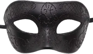 Zwarte masquerade masker met glitters, perfect voor Halloween, feestjes en andere feestelijke events.