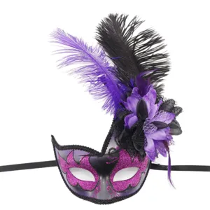 Mascara de Carnaval con Plumas Fiesta Halloween Sexy Ojos Reina Disfraz Accesorio