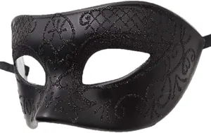 Zwart mascarade masker detail, glinsterende filigraan wervelpatroon ontwerp voor feest.