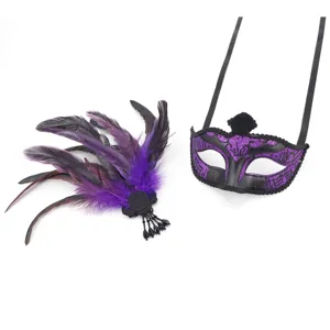 Edles Feder Maskerade Maske und Haarklammer Set für Halloween Party und Kostümveranstaltungen.