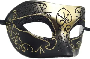 Zwart gouden maskerbal masker voor heren, ideaal voor Halloween, feestjes en carnaval.