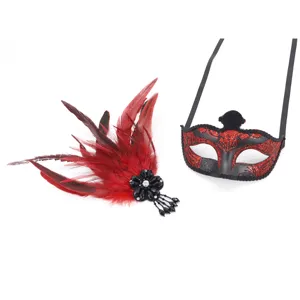 Halloween Feder Maskerade Maske Set rot schwarz sexy Party Augenmaske Kostüm Requisite
