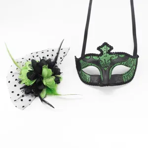 Ensemble de masques de mascarade d'Halloween avec pince a cheveux fleur de plume, fete costumee.