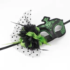 Masque de Bal Masque Noir Vert Plume Dentelle Pois Filet Fete Masque Yeux Halloween
